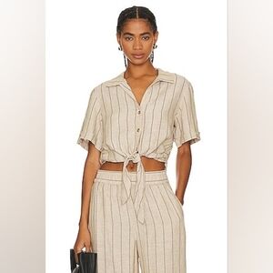 NWT Sanctuary Striped Tie-Front Linen Button Down Shirt